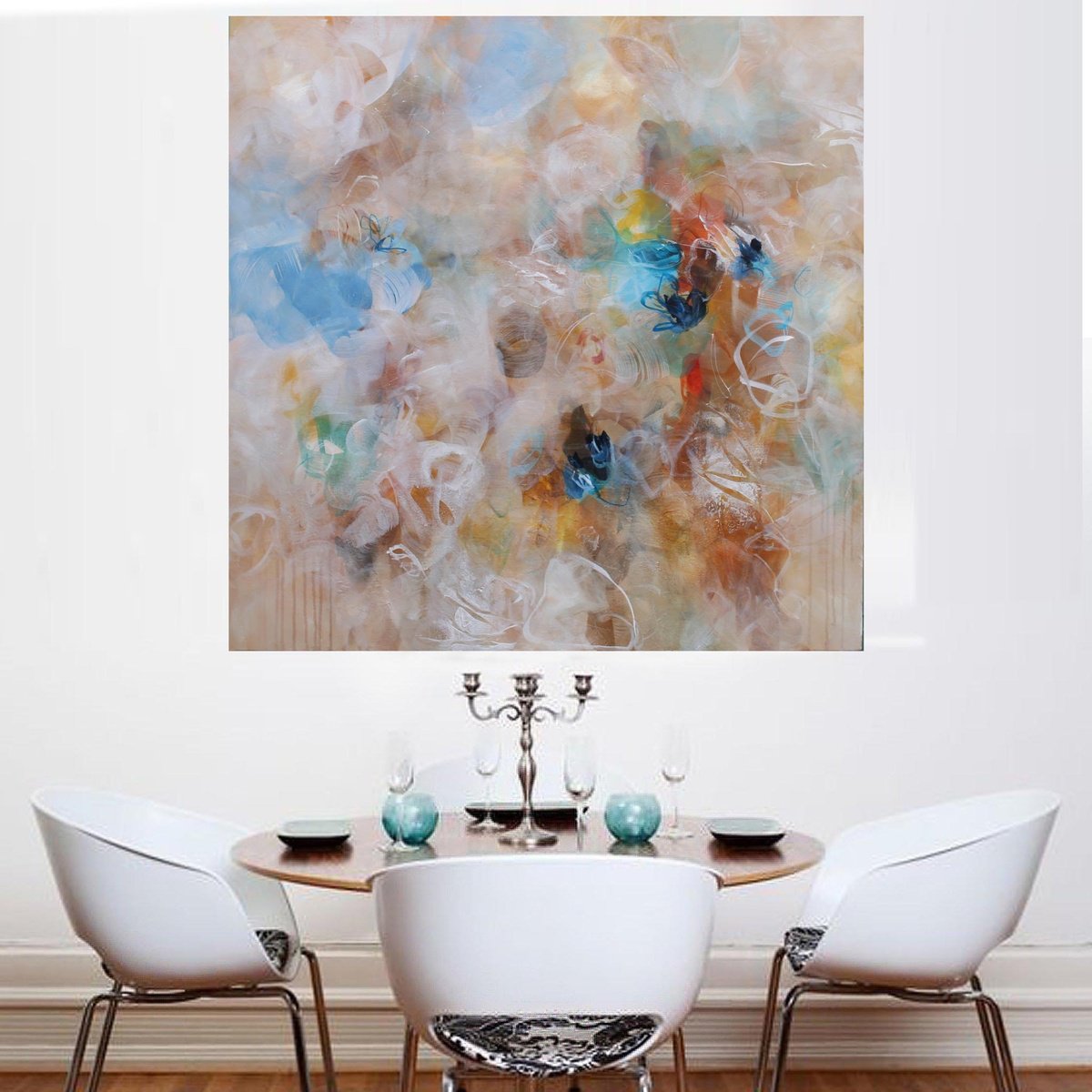 Organic Abstract Acrylic Painting By Susan Wooler, 39 X 39", Sound Of The Raindrops, Original Artwork