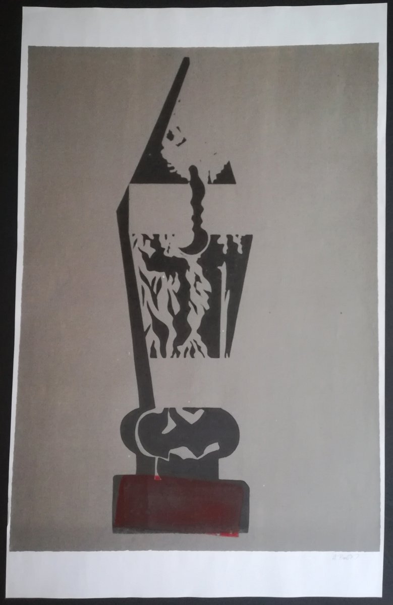 Illustrative Still Life Print By Aleksandar Basic, 21 X 33, Red, Grey And Black Pen, Original Artwork