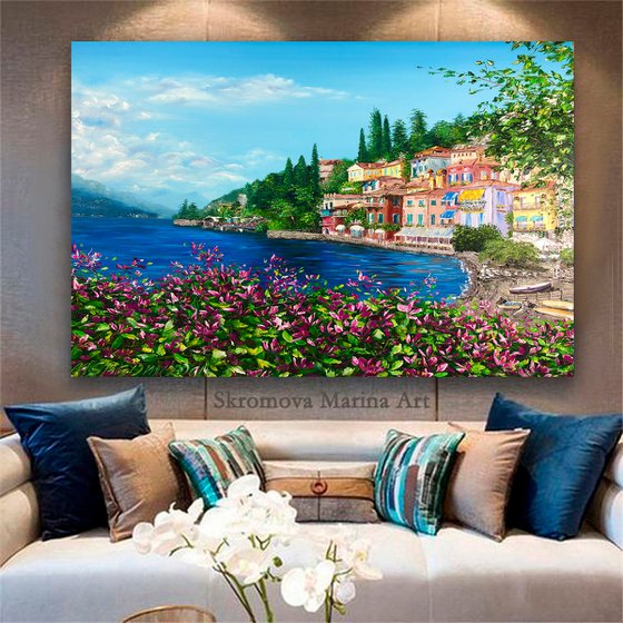 SUNNY BEACH - Italian coast. Italian Riviera. Cozy village. Sea shore. European resort. Mountains. Summer. Flowers.
