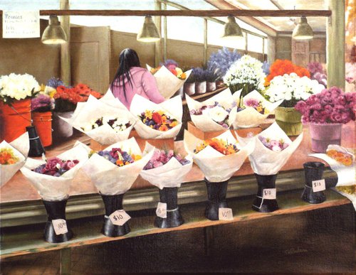 Flower Vendor - Pike Place Market, Seattle by Carmen Badeau
