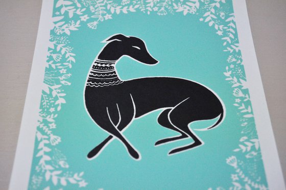 Black Whippet Greyhound Dog Illustration A5 Art Print