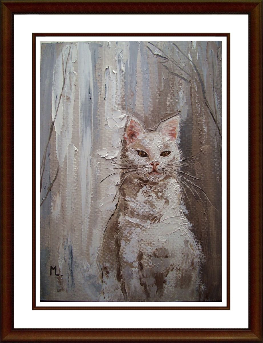 CHARMING CAT — Palette knife Oil Painting on Canvas by Leonid
