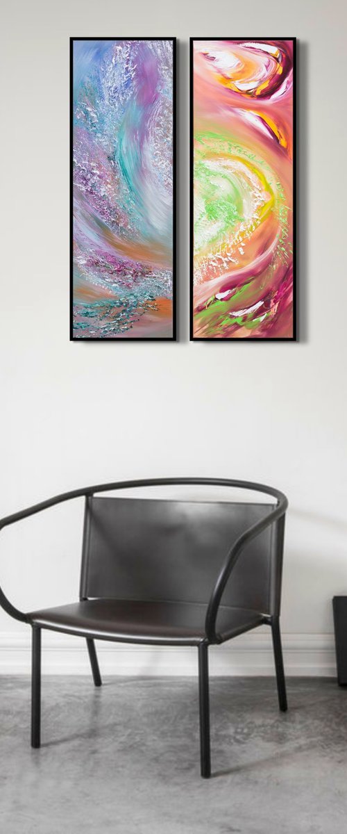 Foresta incantata, Diptych n° 2 Paintings, Original abstract, oil on canvas by Davide De Palma
