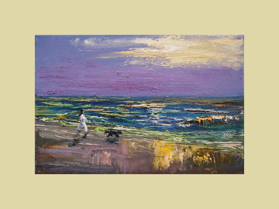 Walk with a Friend ... Sea shore. Sunset /  ORIGINAL PAINTING