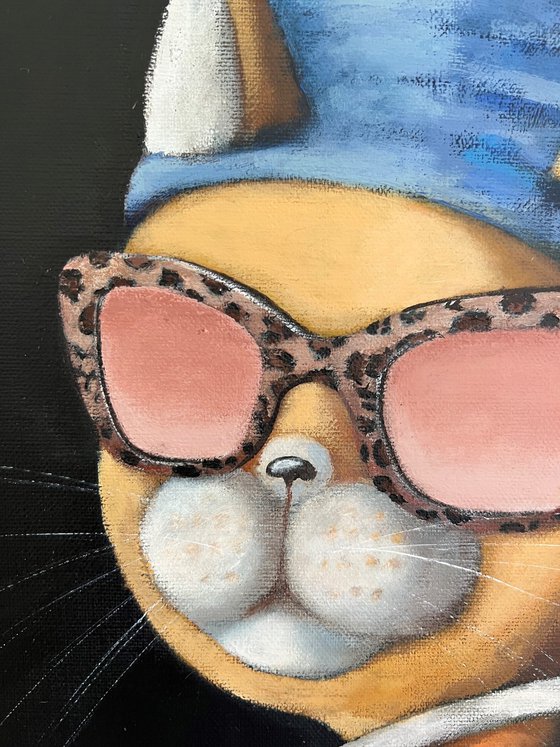 Cat with a Pearl Earring - acrylic painting, famous artist quote, humor
