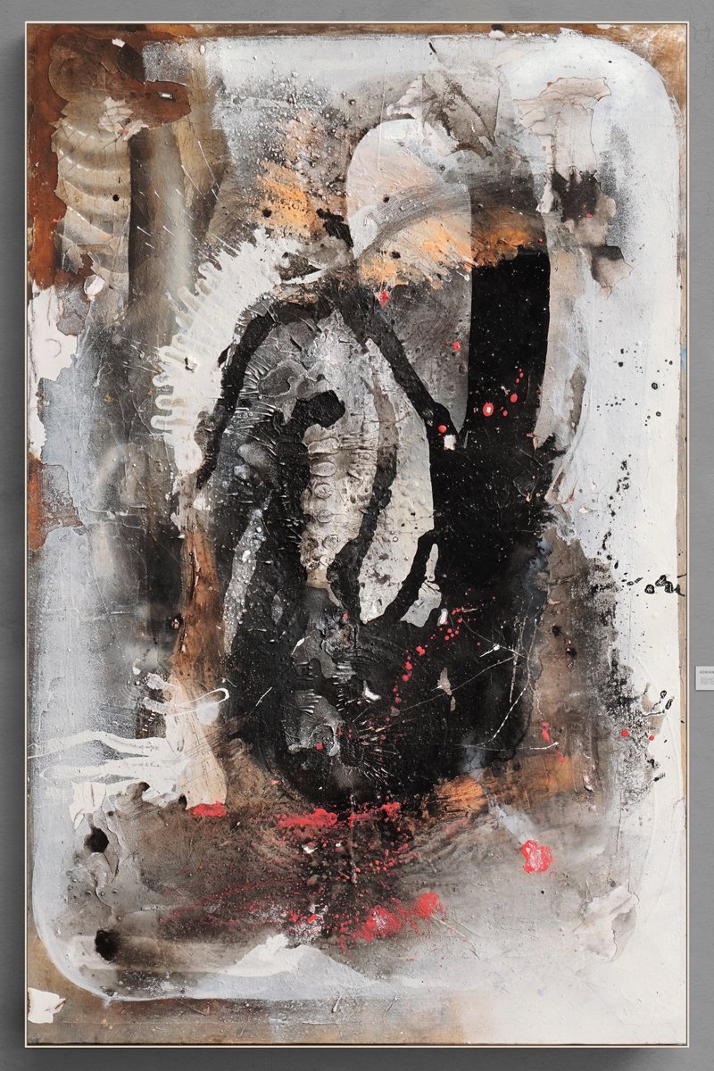 Organic Abstract Acrylic Painting By Adriano Ribeiro, 31 X 47, Moon Fragments, Original Artwork