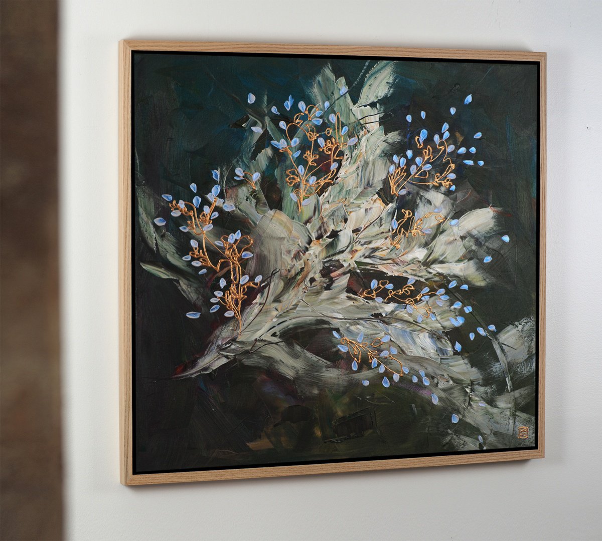 Abstract Acrylic Painting By Novi Lim, 32 X 32", Verdigris Reverie, Original Artwork