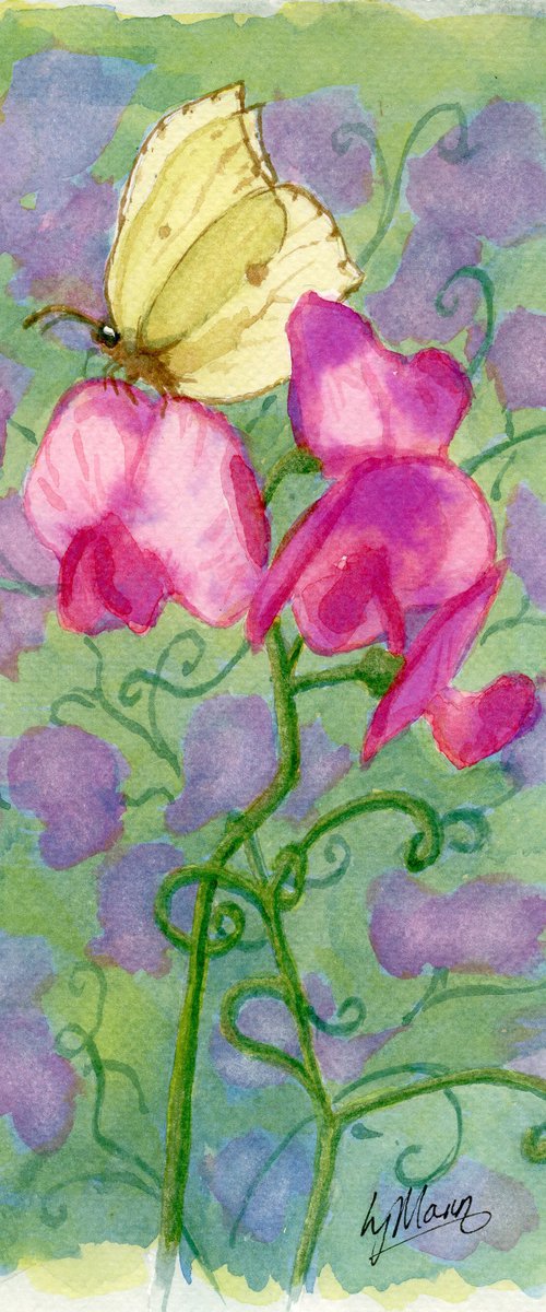 Sweet Peas and Butterfly by Lisa Mann