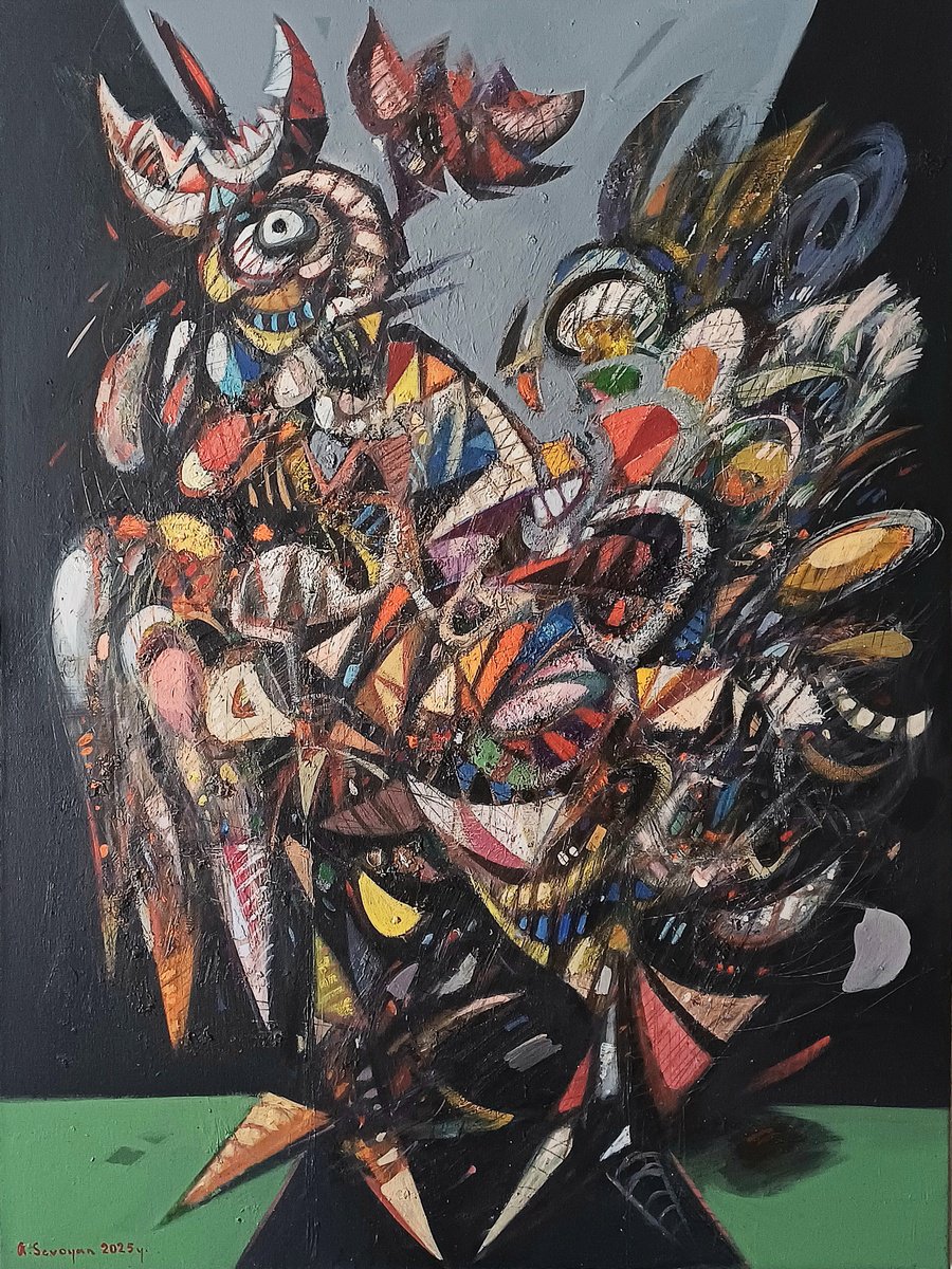 Abstract Animal Oil Painting By Aram Sevoyan, 24 X 31, The Rooster