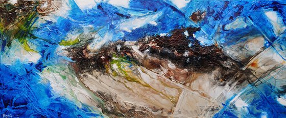 Outback Aquatic 240cm x 100cm Blue Brown Textured Abstract Art