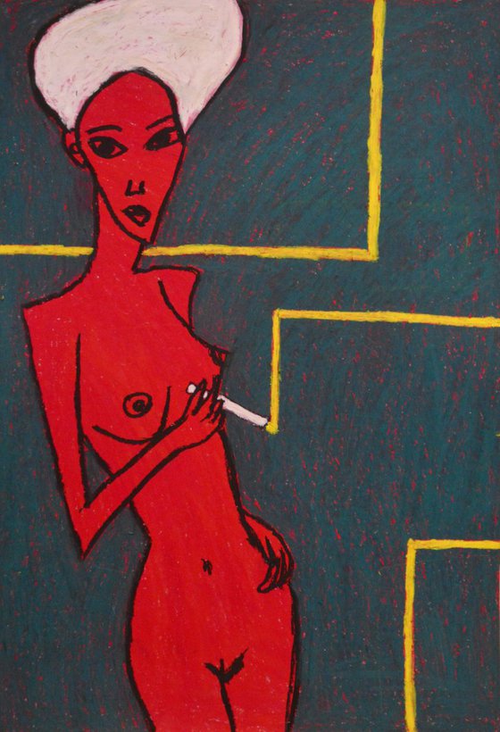 Red Lady with cigarette