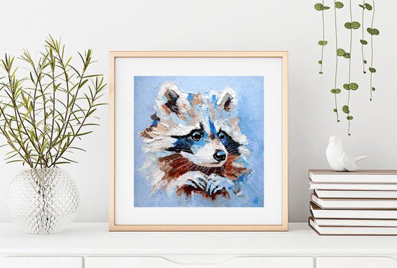 Raccoon Painting Original Art Woodland Animal Artwork Small Wall Art