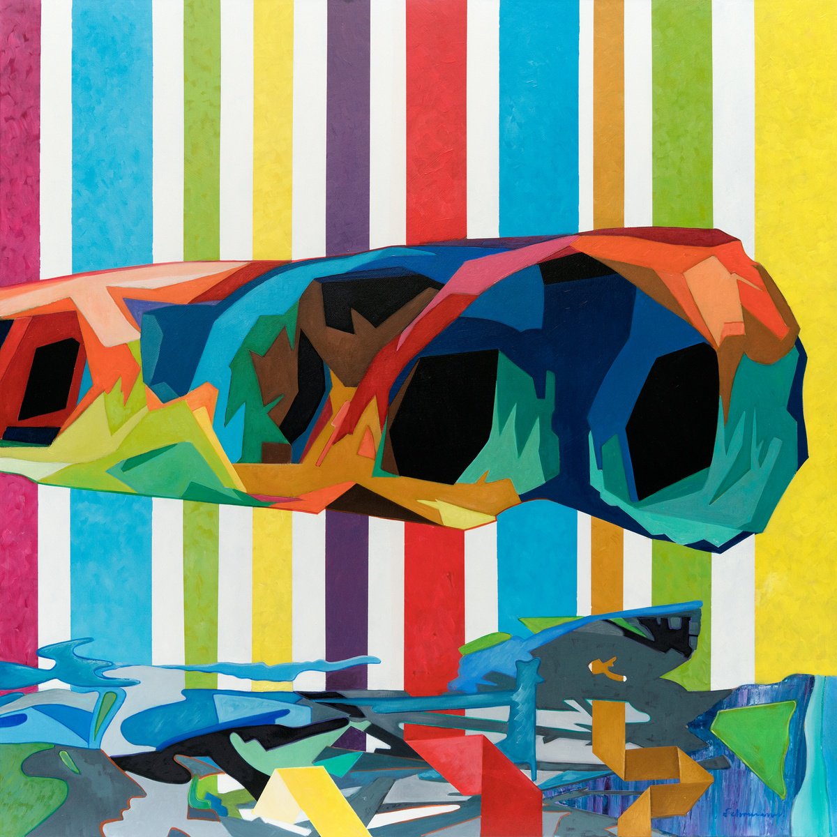 Urban And Pop Abstract Oil Painting By Uwe Fehrmann, 47 X 47", The Final Frontier, No. I, Original Artwork