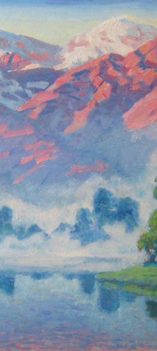 Mountaine lake. +present (oil painting on cardboard) by Oleksandr Bielskyi