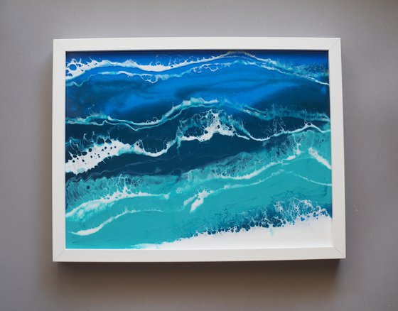 Ocean - original seascape resin artwork on board, turquoise waves, realistic foam