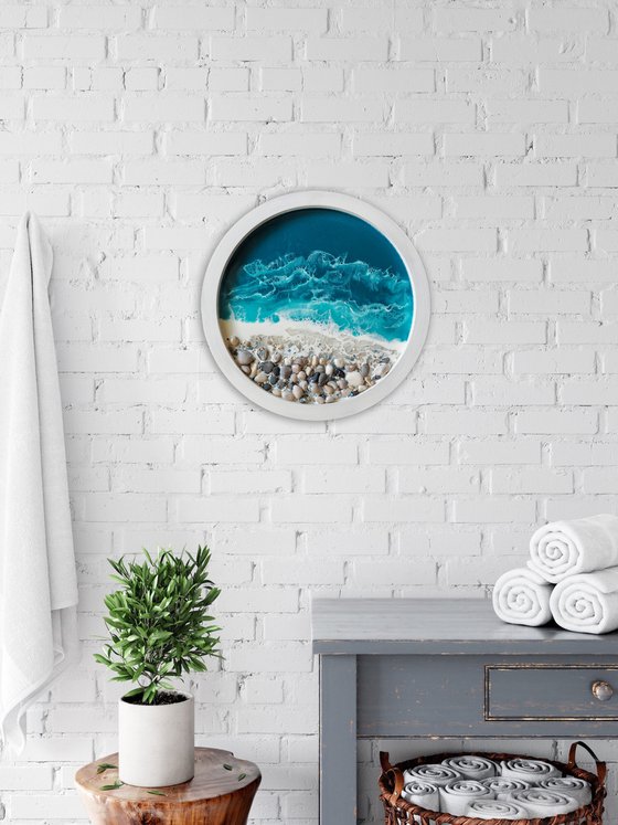 My little window with seaview - original seascape 3d artwork, framed, ready to hang
