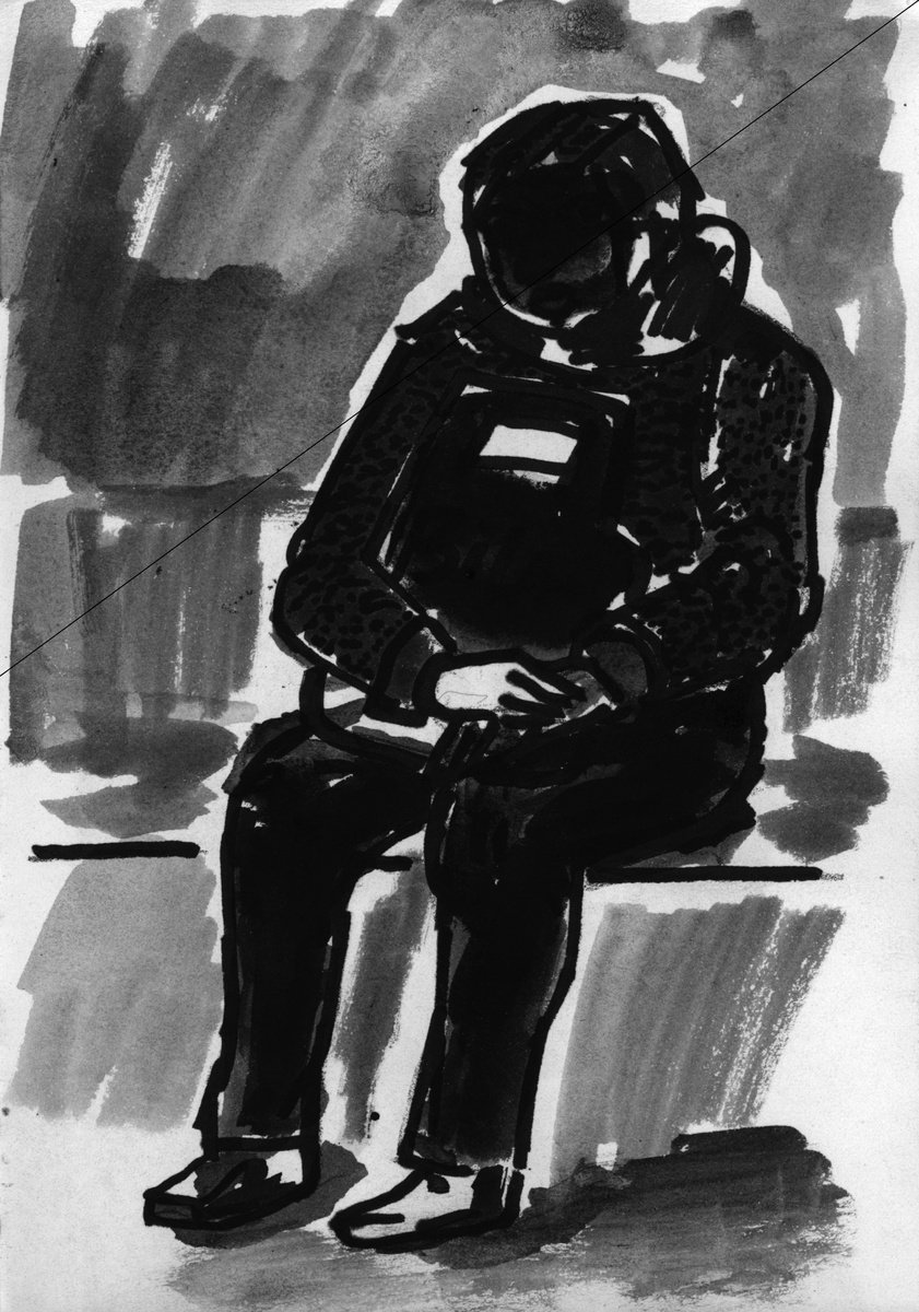 Impressionistic Portrait Ink Drawing By Nikola Tsvetanov, 6 X 8", "Spaceman", Original Artwork