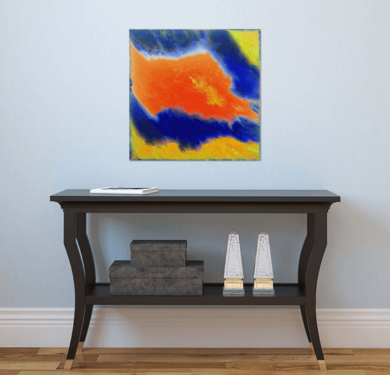 "Escape To Orange Island" - Original Abstract PMS Acrylic Painting - 24 x 24 inches