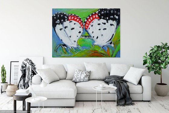 BUTTERFLIES - animal art, large original painiting oil on canvas, insect , home decor, kids room