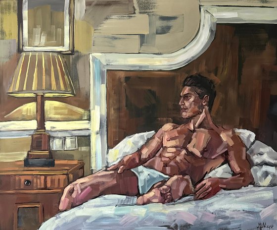 Man lying at bed