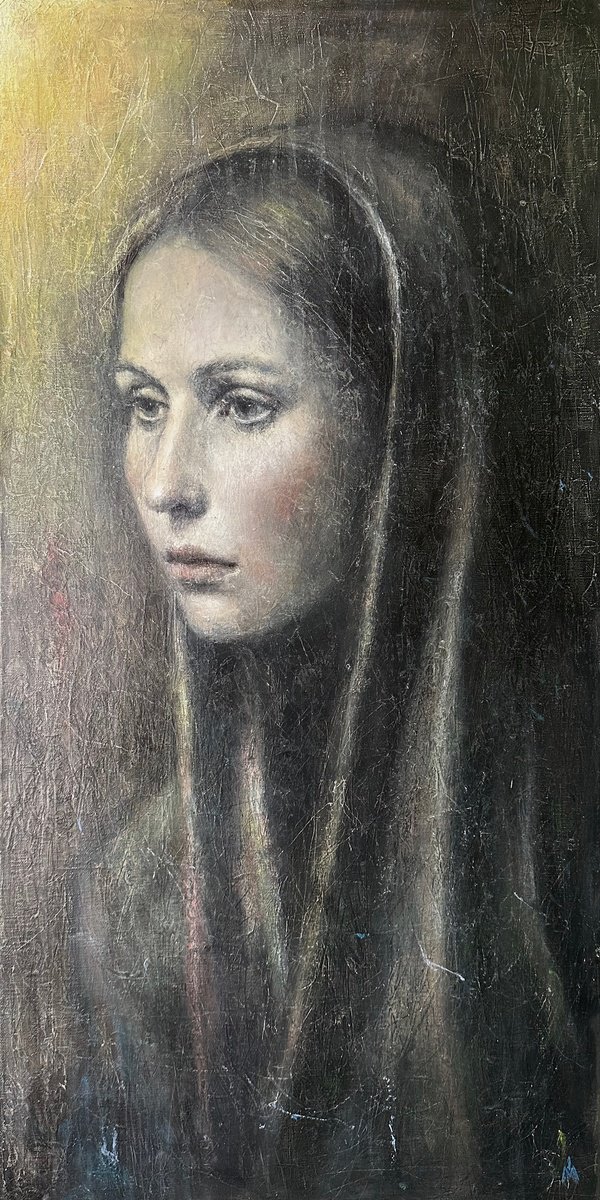 Surrealistic Portrait Oil Painting By Margarita Ivanova, 18 X 35", Sun, Original Artwork