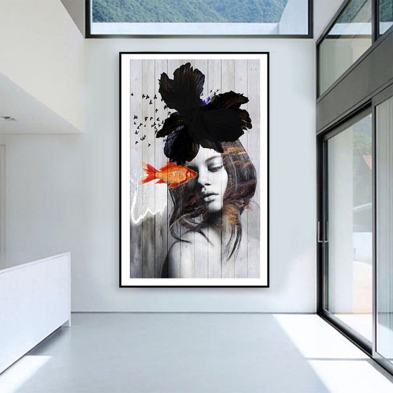 The girl with the Goldfish FEATURED on CANVAS Digital 120 cm x 70 cm