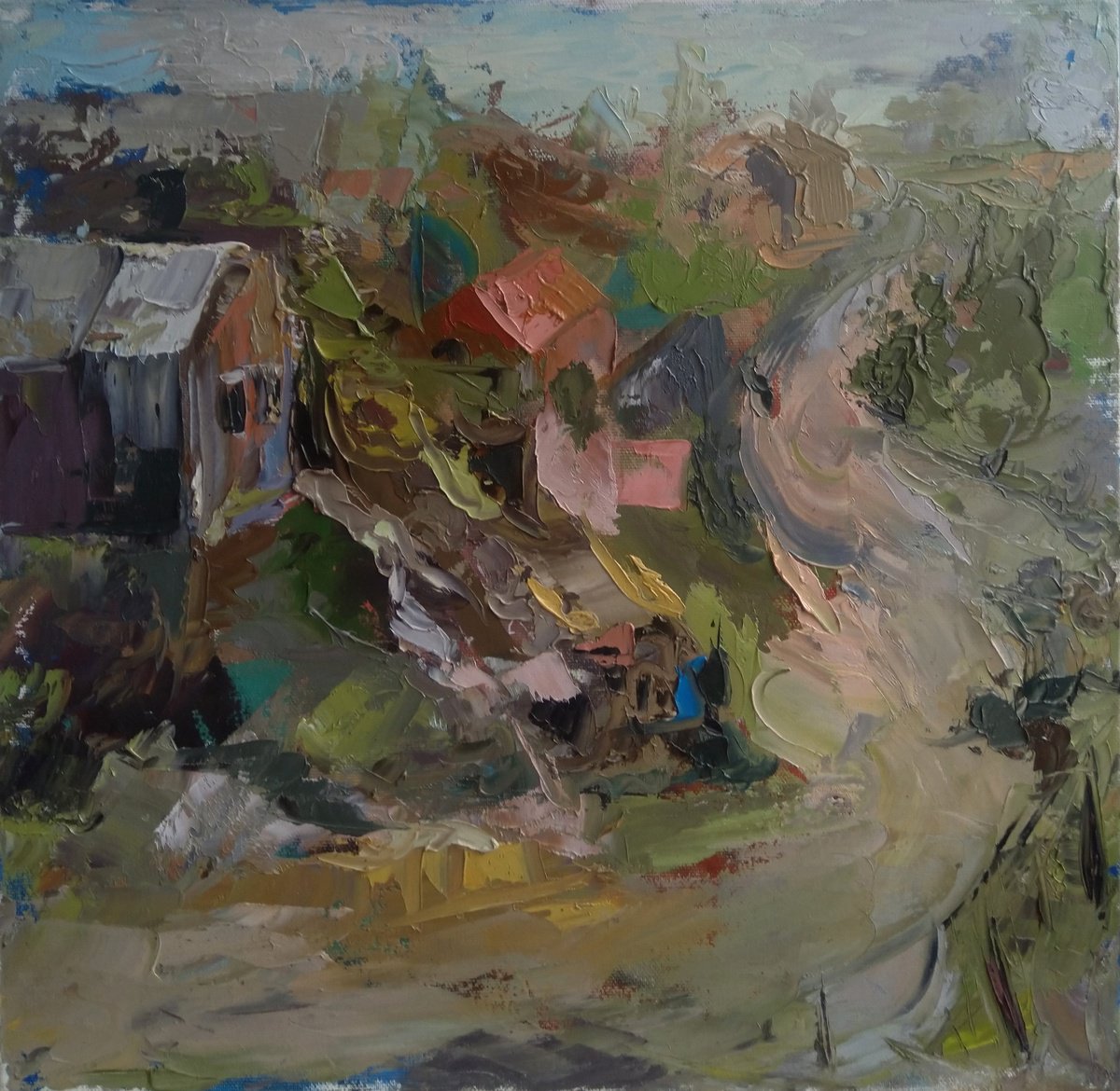 Impressionistic Landscape Oil Painting By Kamsar Ohanyan, 16 X 16", Plein Air, Original Artwork