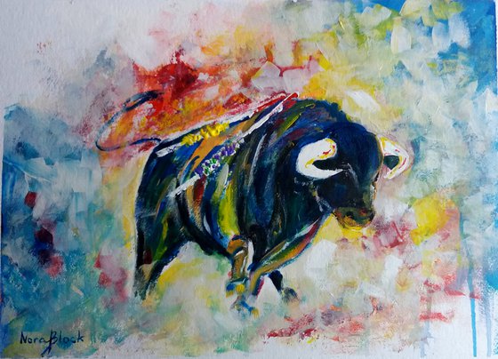 "El Toro II", original acrylic painting on paper, 30x40cm