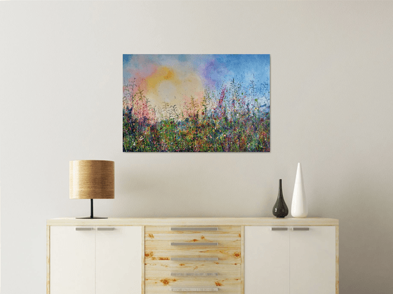 Walking on sunshine - abstract meadow painting