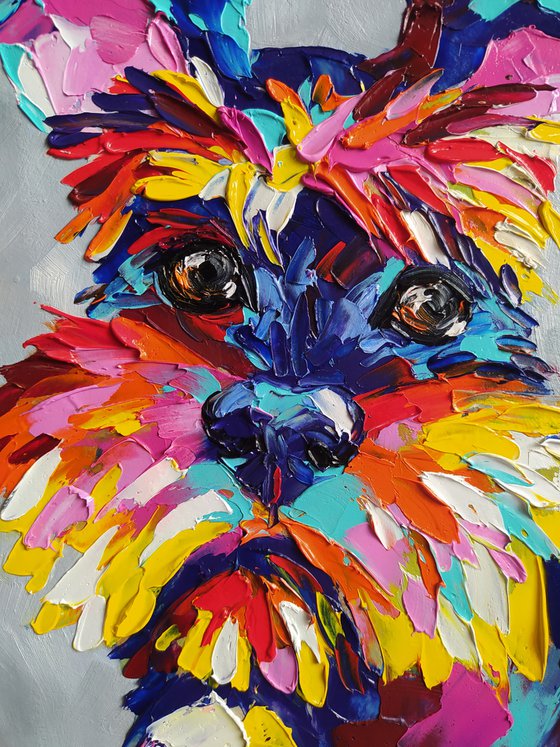 Funny pet - pet oil painting, dog, dog face, dog oil painting, miniature schnauzer, schnauzer, schnauzer oil painting