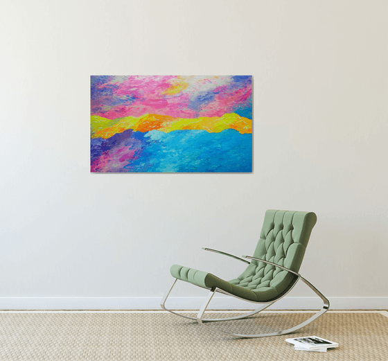 Awakening -  large, abstract colorful aerial sky painting; home, office decor; gift idea