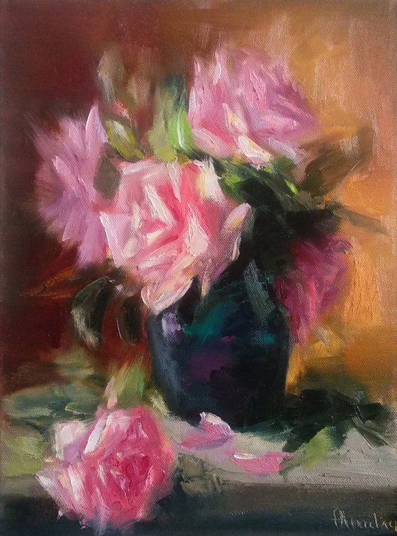Bouquet of Pink Roses Still Life Wedding Gift
