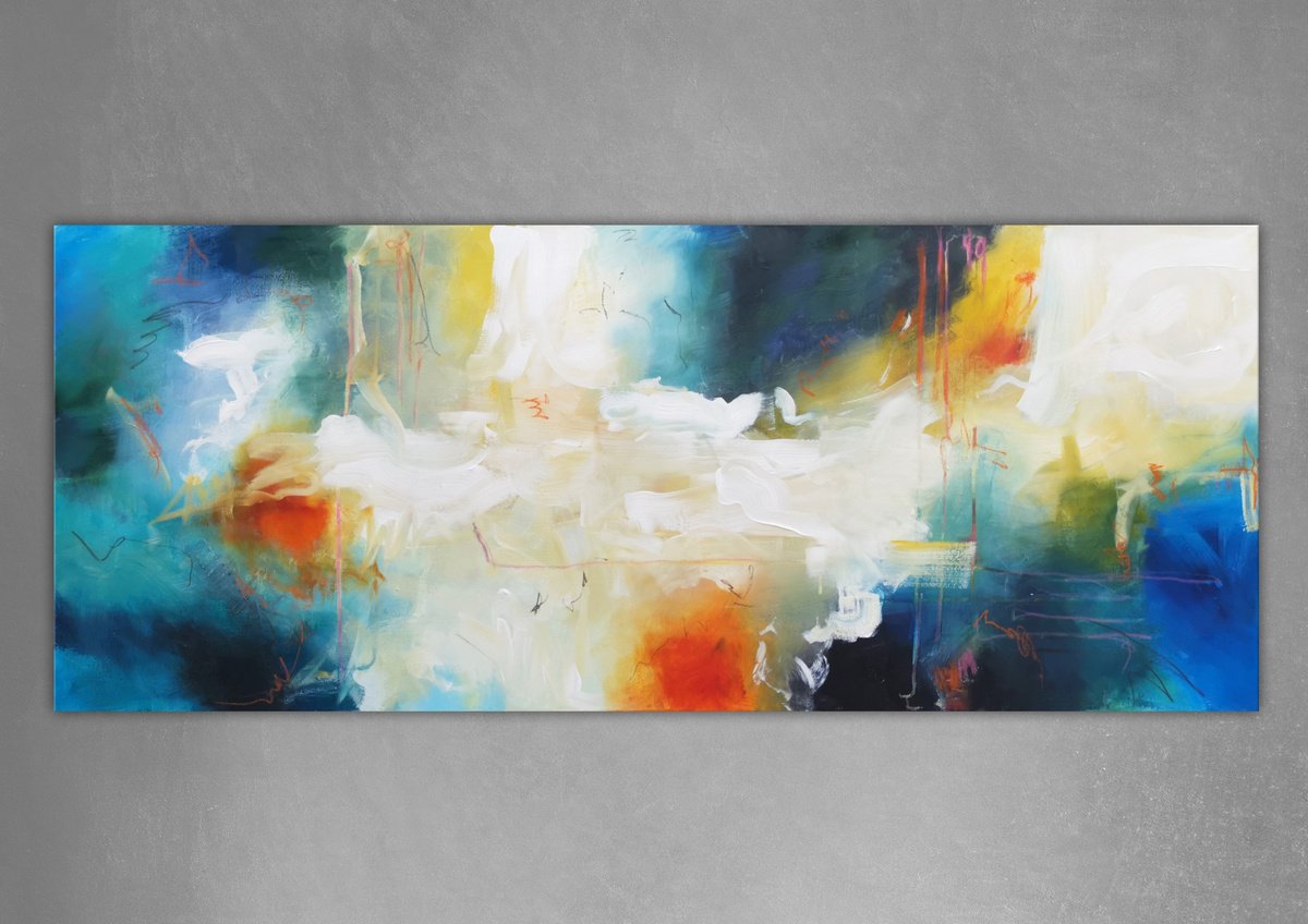 Abstract Acrylic Painting By Andrada Anghel, 60 X 24, Light At The Nd Of The Cave, Original Artwork