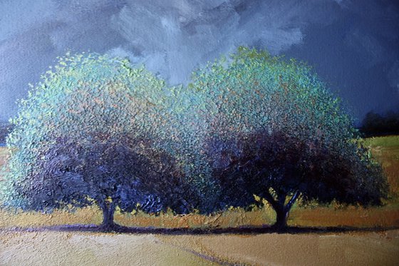 '2 Trees at High Noon' Landscape Oil Painting