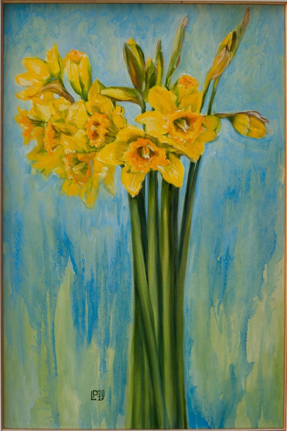 Daffodils - original oil painting spring flowers FRAMED