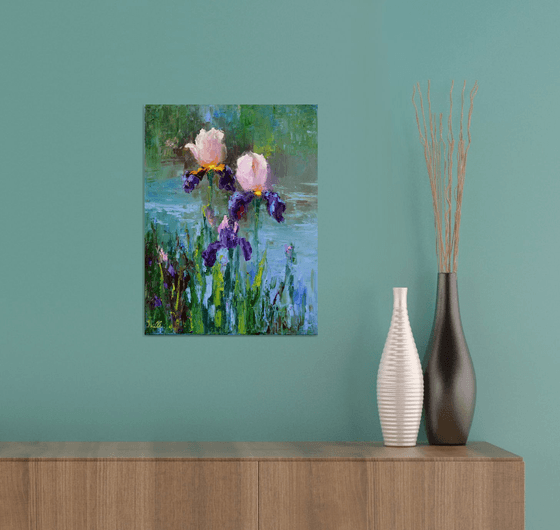 Three Irises by the pond