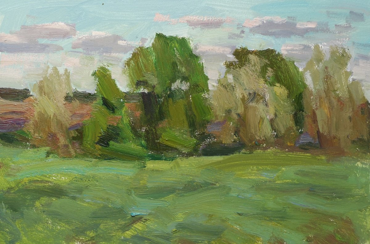 Impressionistic Landscape Oil Painting By Olga Samar, 12 X 8", Spring Winds, Original Artwork