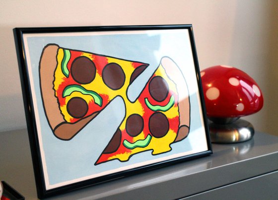 Two Slice Pizza Pop Art Painting On Paper