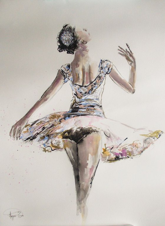 Ballerina painting-Ballet painting-ballerina watercolor, mixed media painting on paper