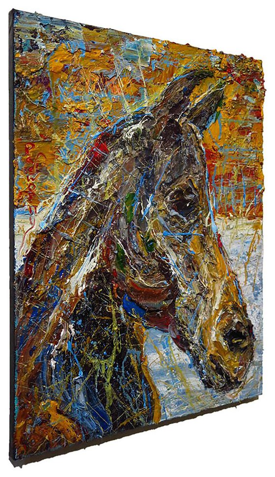 Original Oil Painting Abstract Animal Impressionism Horse
