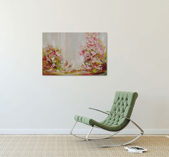 Abstract Floral Landscape. Floral Garden. Abstract Forest Lake Original Painting on Canvas. Impressionism. Modern Art