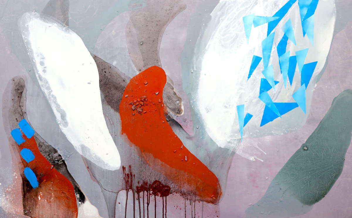 Geometric Abstract Acrylic Painting By Poovi Art, 48 X 30", Seeing You Walk Away, Original Artwork