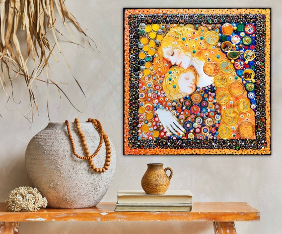 Mom and daughter, mother and baby - love painting woman and child. Nursery girl room wall home decor. Art gift for mom