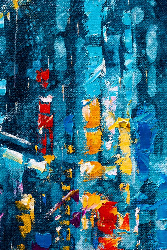 "Night city" Large painting 85x60 cm