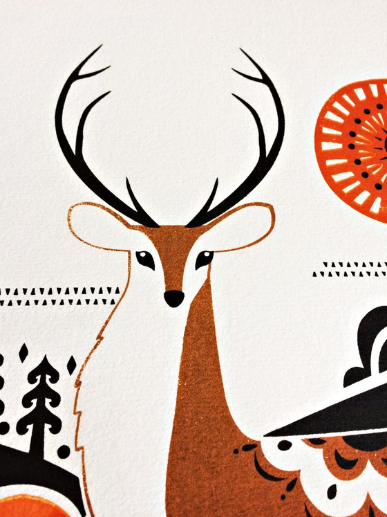 Red Deer Male Deer illustration Art Print