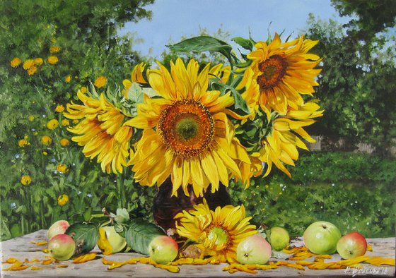 Sunflowers and Apples Still Life