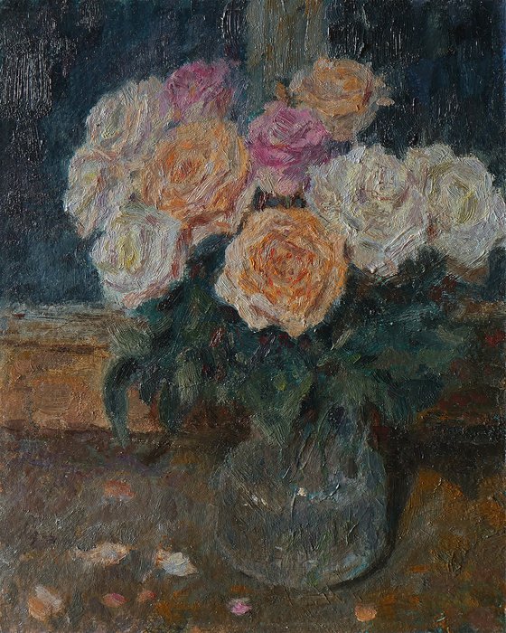 Roses Near The Night Window - roses still life painting