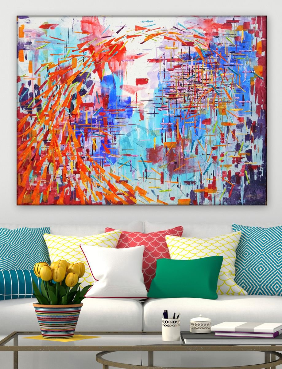 Geometric Abstract Painting By Heather W. Ernst, 60 X 48, Trebuchet | Free Ship To U.s., Original Artwork
