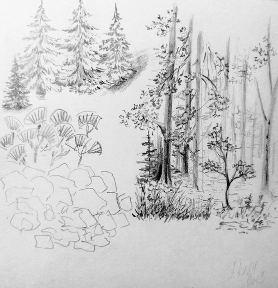 Plein air. Sketch # 8. Original pencil drawing.