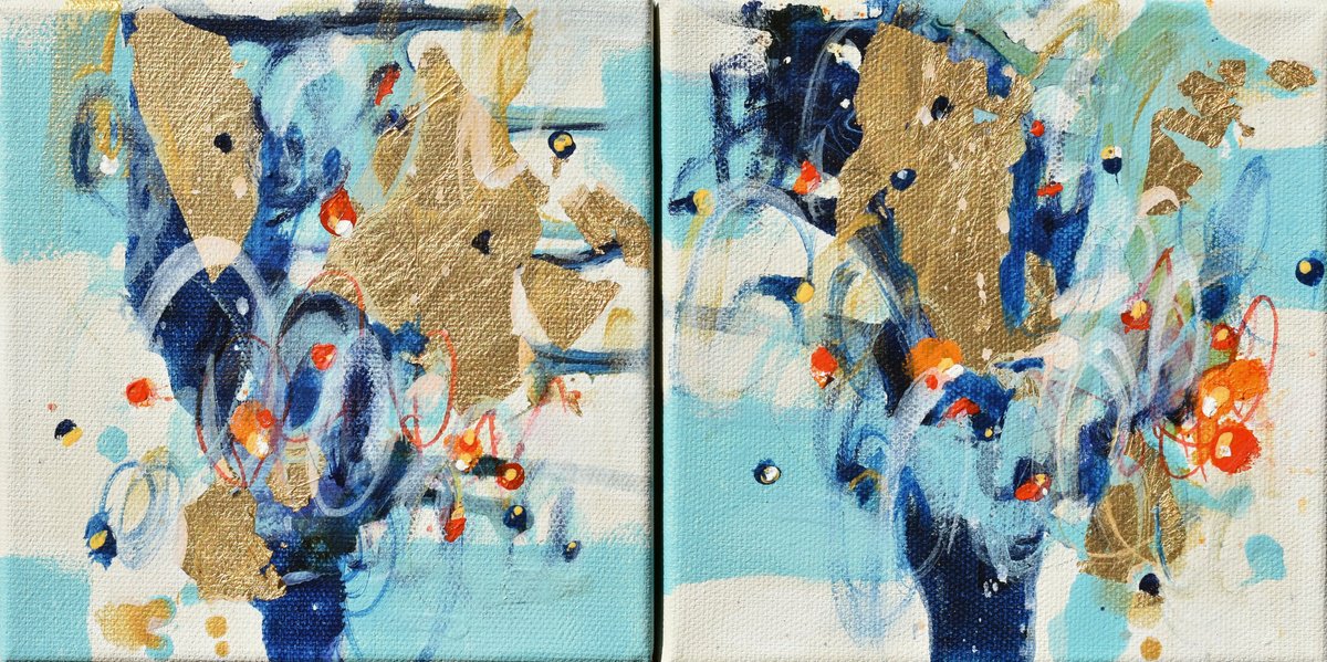 Abstract Painting By Cynthia Ligeros, 12 X 6, Blue Magic And Bohemian Blue, Original Artwork